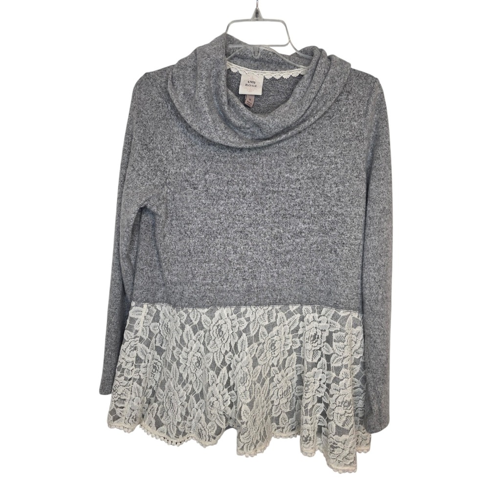 Knox‎ Rose Women Gray Cowl Neck Lace Trim Tunic Sweater Size M - Picture 5 of 8